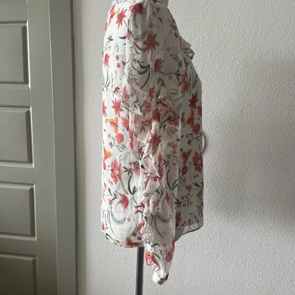 CeCe Floral Sheer Blouse White Long Sleeve Small - Picture 2 of 6